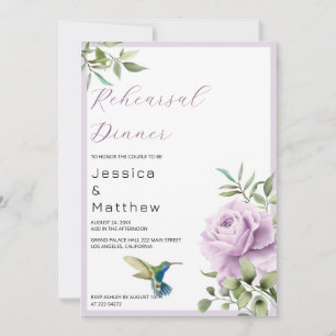 Invitation Dîner de répétition pour Rose pourpre et colibri
