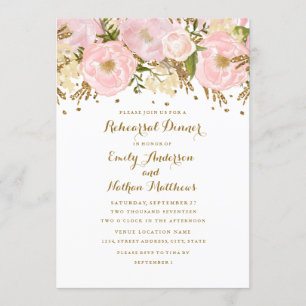 Invitation Dîner de répétition Pretty Blush rose or floral
