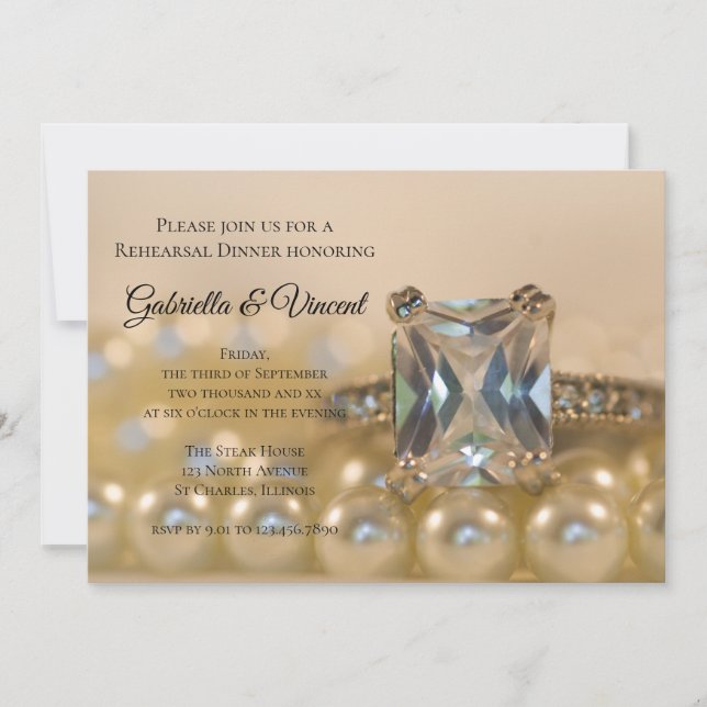 Invitation Dîner de répétition Princess Diamond Ring Pearls (Devant)