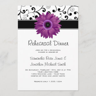 Invitation Dîner de répétition Purple Gerbera Daisy Black Scr