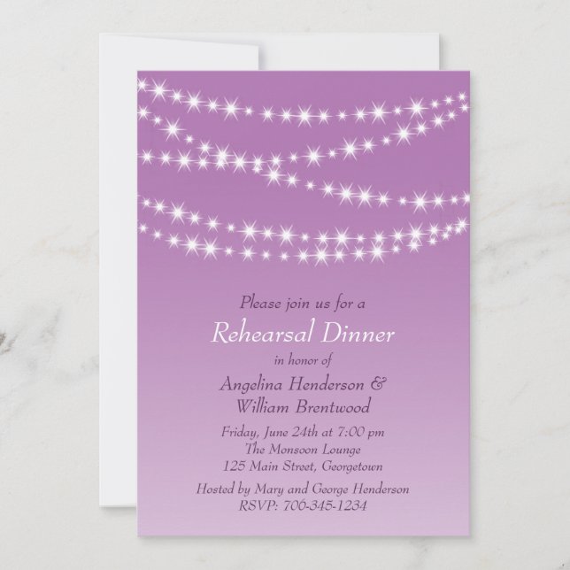 Invitation Dîner de répétition Radiant Orchid Twinkle Lights (Devant)