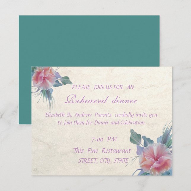 Invitation Dîner de répétition romantique à fleurs élégantes (Devant / Derrière)