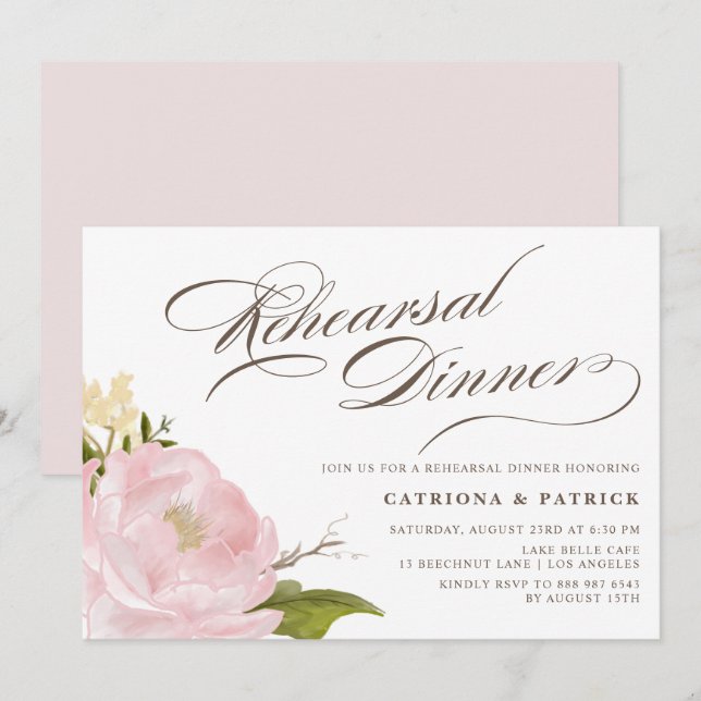 Invitation Dîner de répétition romantique de pivoine Invitati (Devant / Derrière)