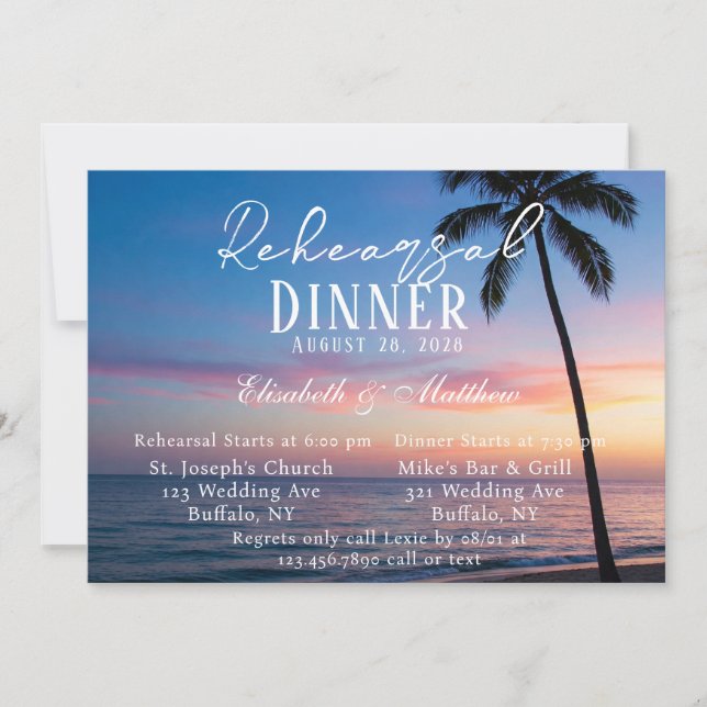 Invitation Dîner de répétition romantique sur la plage du cou (Devant)