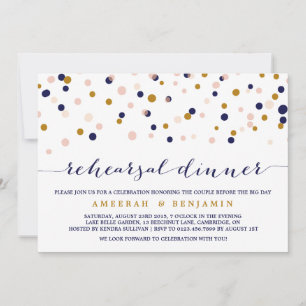 Invitation Dîner de répétition rose et or Confetti