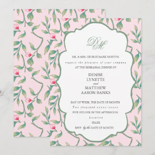 Invitation Dîner de répétition rose et vert basilic
