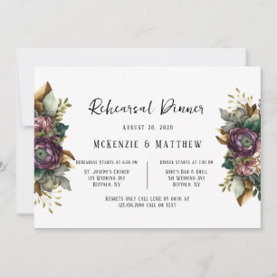 Invitation Dîner de répétition rose et vert Peony