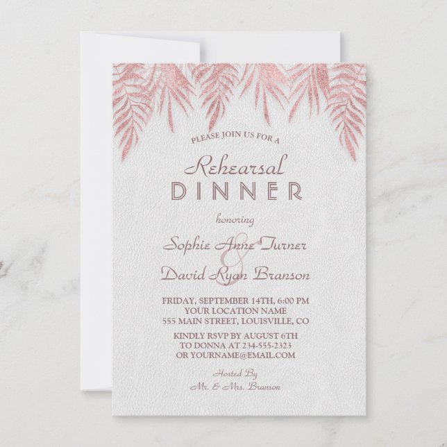 Invitation Dîner de répétition Rose Gold Elegant Feuilles de  (Devant)