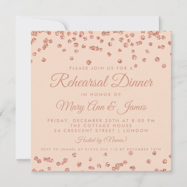 Invitation Dîner de répétition Rose Parties scintillant d'or  (Devant)