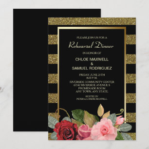 Invitation Dîner de répétition Rose Sparkle Stripe