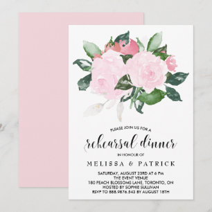 Invitation Dîner de répétition Rose Sweet Rose Aquarelle
