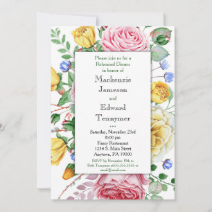 Invitation Dîner de répétition Roses Jaunes Roses Rose Invita