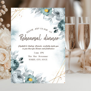 Invitation Dîner de répétition Roses Vert Menthe Aquarelle