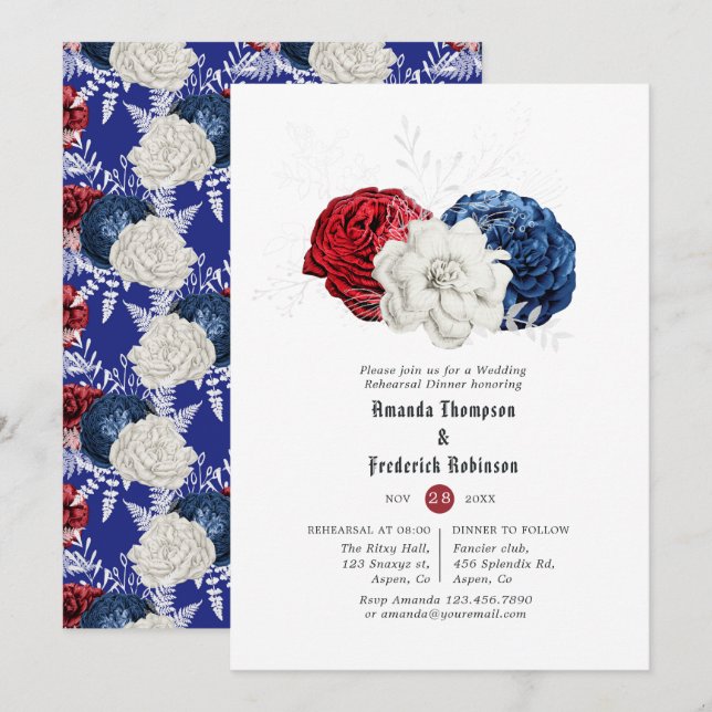 Invitation Dîner de répétition rouge blanc et bleu 4 juillet (Devant / Derrière)