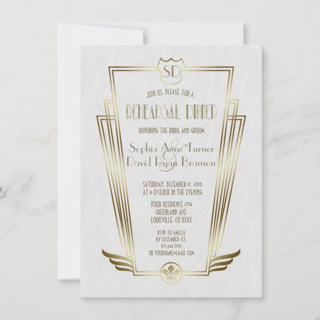 Invitation Dîner de répétition Royal Gold Art Deco (Devant)