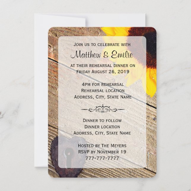 Invitation Dîner de répétition Rustic Wood Sunflower Invitati (Devant)