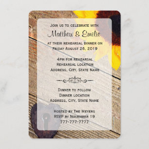 Invitation Dîner de répétition Rustic Wood Sunflower Invitati