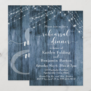 Invitation Dîner de répétition Rustique Blue Wood & Light Str