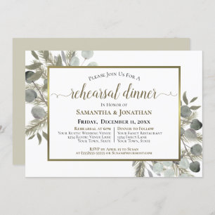 Invitation Dîner de répétition Rustique Eucalyptus & Pine Mar