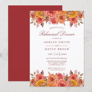 Invitation Dîner de répétition rustique floral automnal aquar