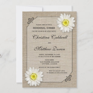 Invitation Dîner de répétition Rustique Jute et White Daisy