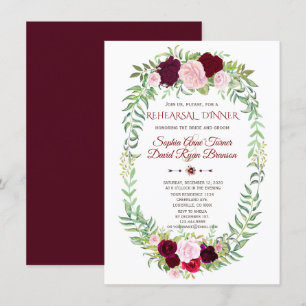 Invitation Dîner de répétition Rustique Marsala Floral