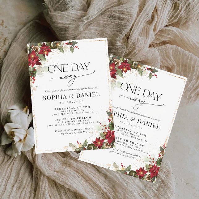 Invitation Dîner de répétition Rustique Pine Poinsettia (Créateur téléchargé)