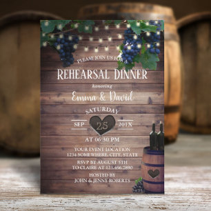 Invitation Dîner de répétition Rustique Vin Barrel Vignoble
