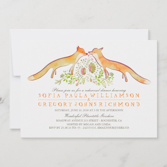 Invitation Dîner de répétition Rustique Woodland Fox (Devant)