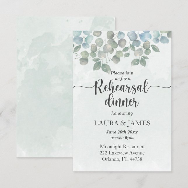Invitation Dîner de répétition Sage Green Eucalyptus Invitati (Devant / Derrière)