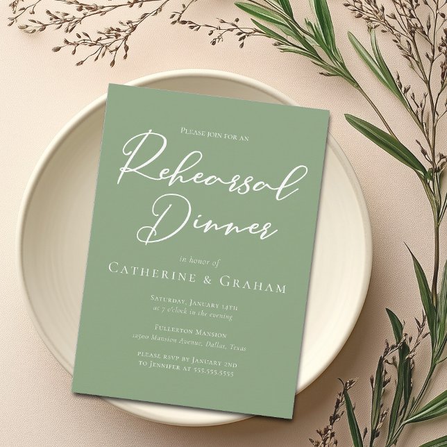 Invitation Dîner de répétition Sage Green White Typography (Créateur téléchargé)