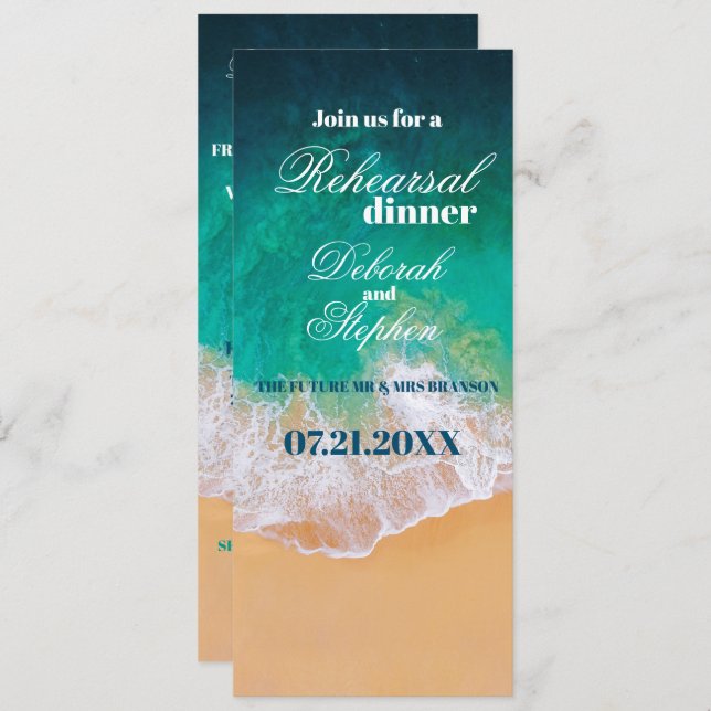 Invitation Dîner de répétition Sandy Beach Ocean Waves (Devant / Derrière)