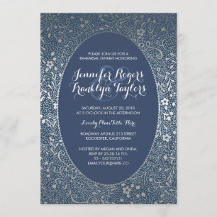 Invitation Dîner de répétition Silver Floral Vintage Navy