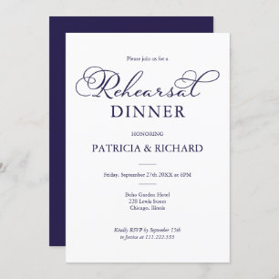 Invitation Dîner de répétition simple et chic Navy