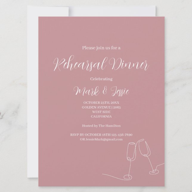 Invitation Dîner de répétition simple ROE rose et blanc Maria (Devant)