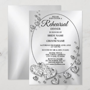 Invitation Dîner de répétition Soirée de mariage Argent Coeur