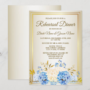 Invitation Dîner de répétition Soirée Golden Blue Yellow Flor