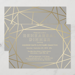 Invitation Dîner de répétition sophistiqué Dove Grey & Gold