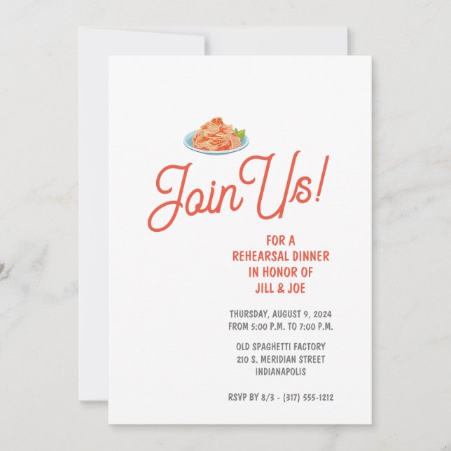 Invitation Dîner de répétition Spaghetti (Devant)