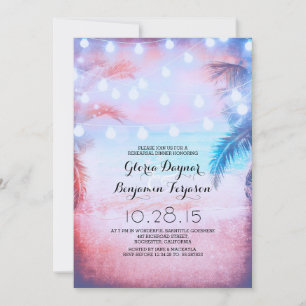 Invitation Dîner de répétition Sunset Beach & String Lights