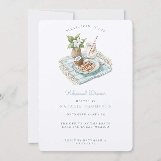 Invitation Dîner de répétition sur la plage | Mariage d'hiver (Devant)