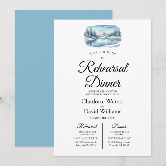Invitation Dîner de répétition sur le lac d'hiver de la monta (Devant / Derrière)
