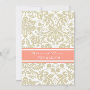 Invitation Dîner de répétition Tan Coral Damask