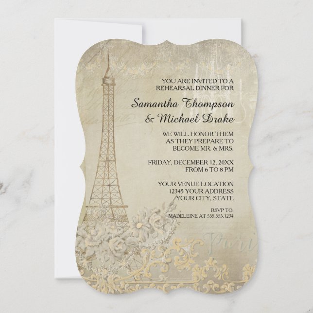 Invitation Dîner De Répétition Tan Vintage Paris (Dos)