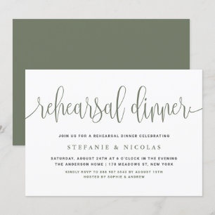 Invitation Dîner de répétition Taupe Green Pretty Calligraphy