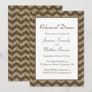 Invitation Dîner de répétition toile de jute Brun Chevron Rus
