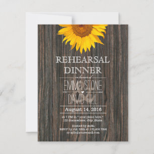 Invitation Dîner de répétition Tournesol rustique Classy Wood