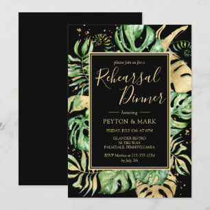 Invitation Dîner de répétition Tropical Modern Black & Gold