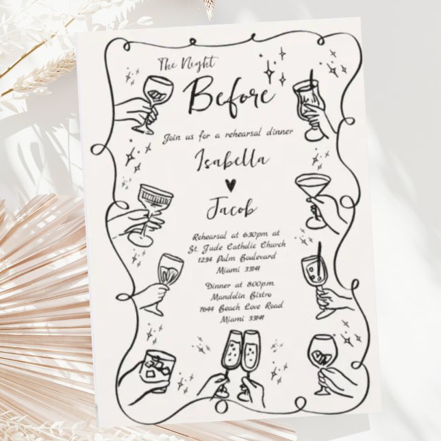 Invitation Dîner De Répétition Vague Quirky Tirée À La Main W (Créateur téléchargé)
