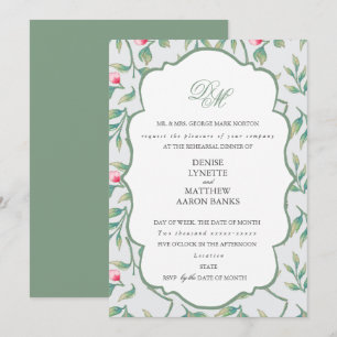 Invitation Dîner de répétition vert Basilic et Sucre filé